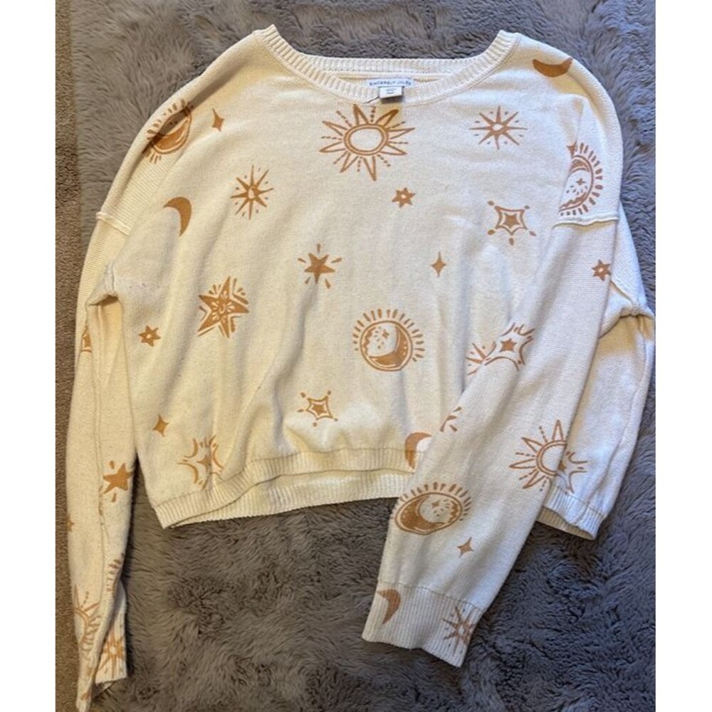 Women's Celestial Sun Moon Star Print Crewneck Sweater